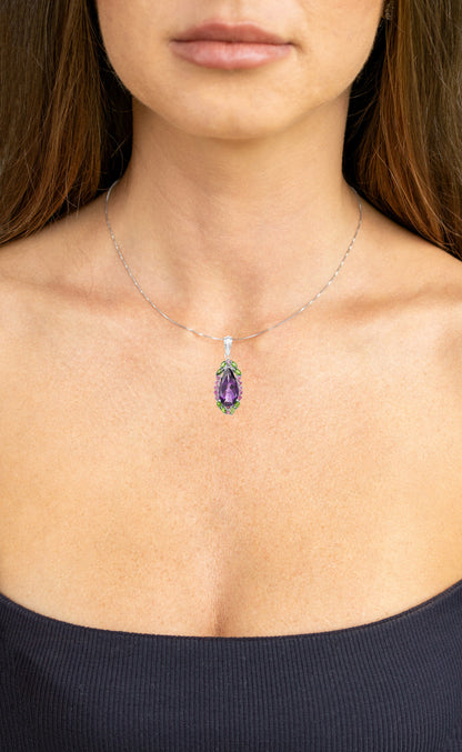Tropical Pendant Necklace Amethyst Rhodolite Chrome Diopside 6.2 Carats