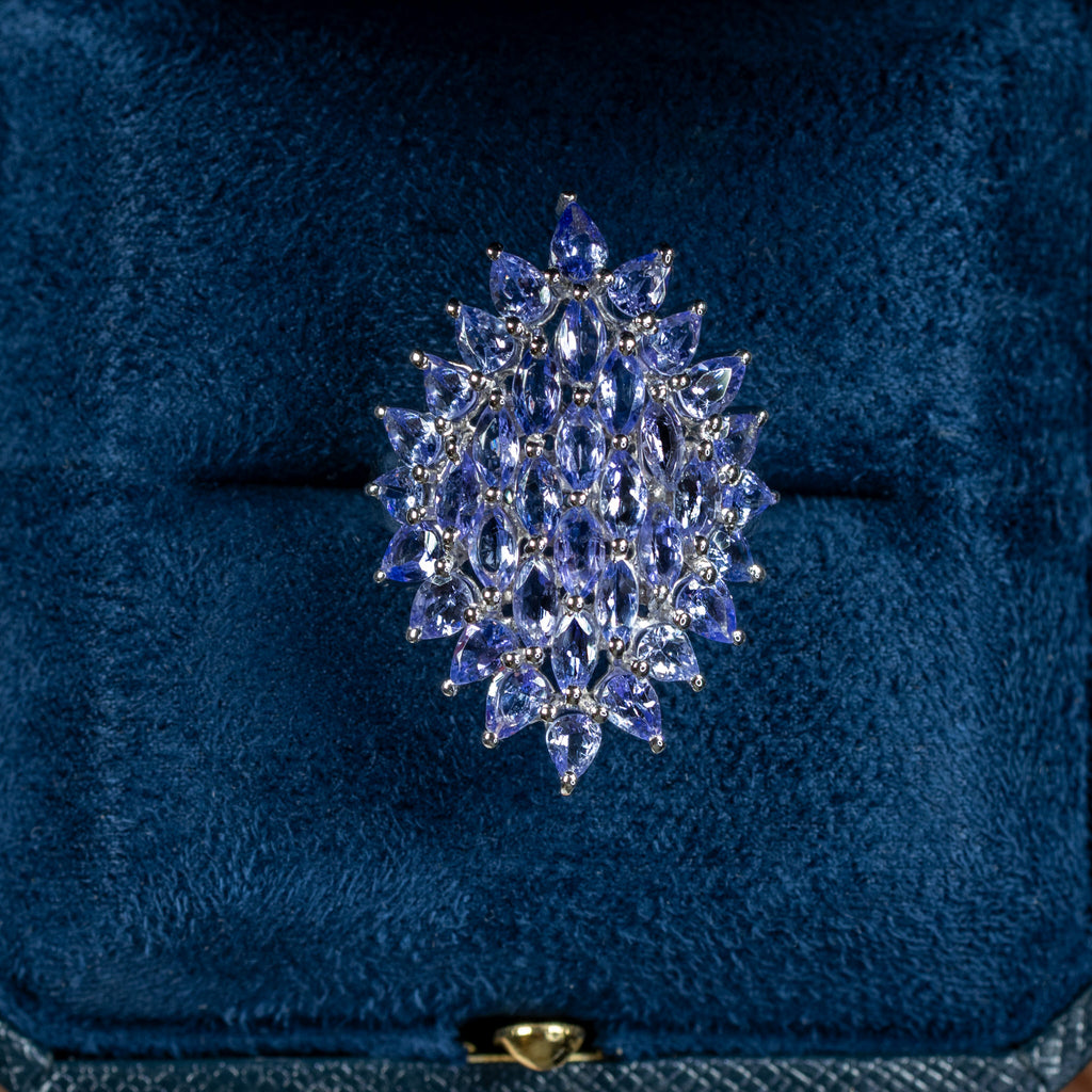 Tanzanite Cluster Ring 5.05 Carats Sterling Silver
