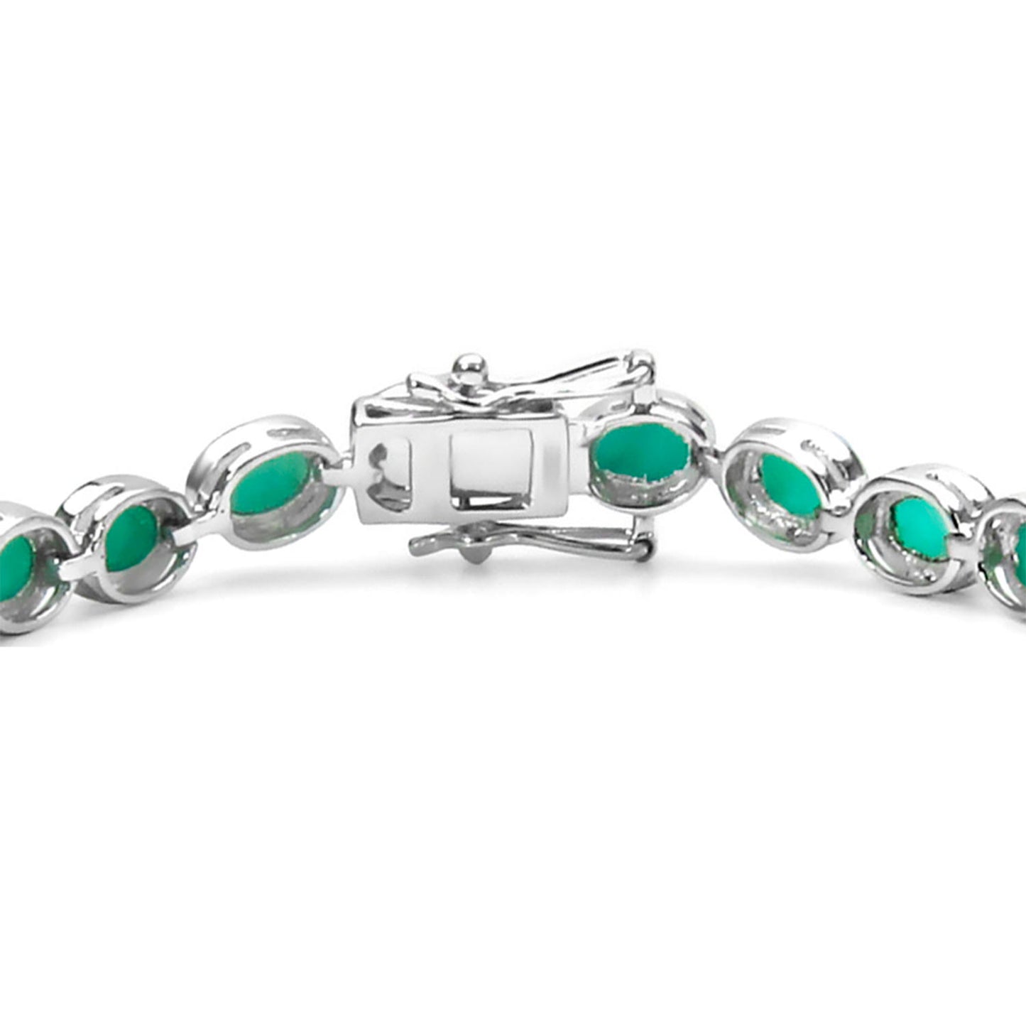 Bezel Set Emerald Tennis Bracelet 23 Carats 18K White Gold Plated Silver