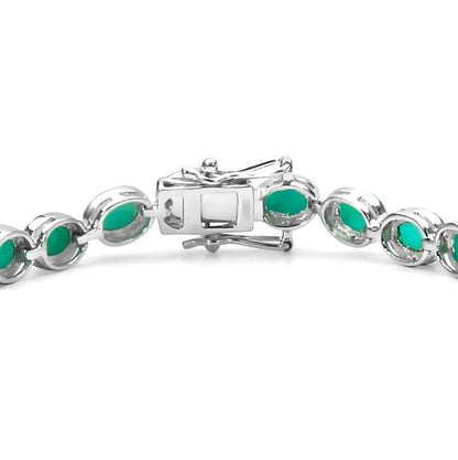 Bezel Set Emerald Tennis Bracelet 23 Carats 18K White Gold Plated Silver