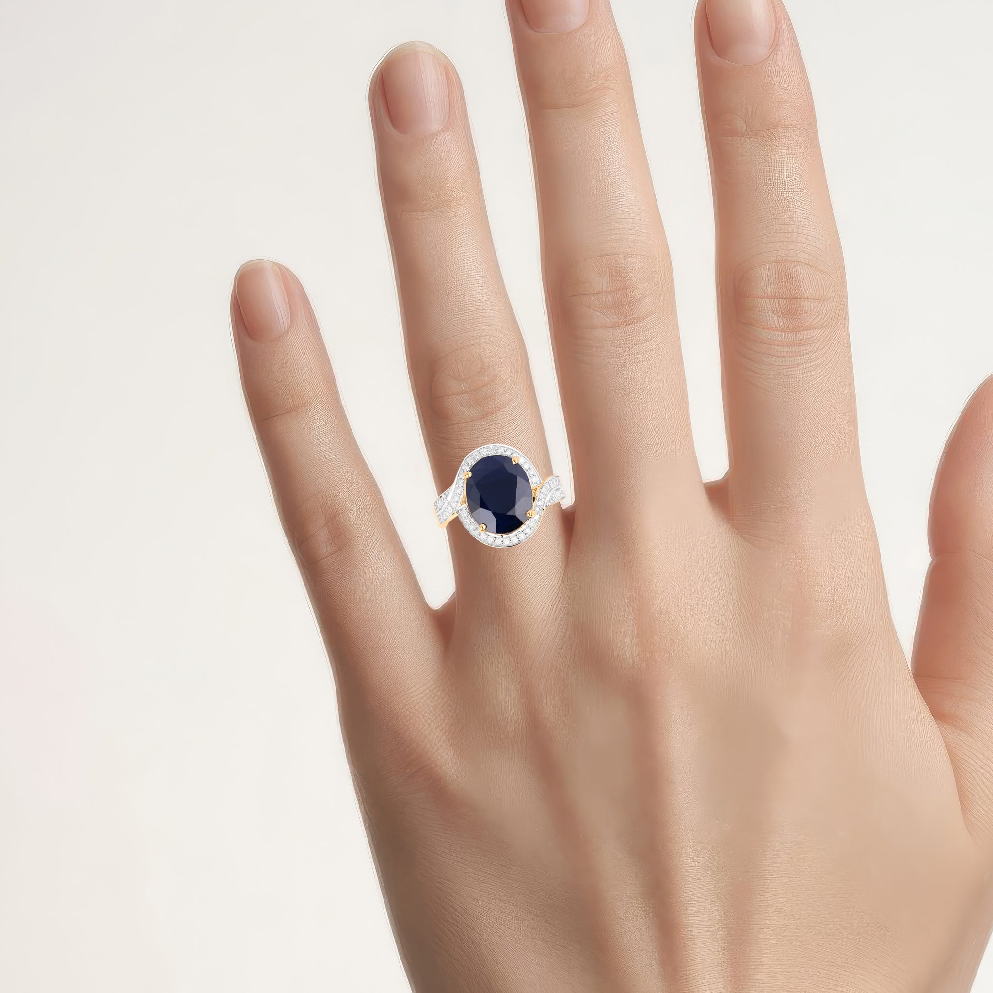 Blue Sapphire Ring With Diamonds 6.5 Carats 14K Yellow Gold
