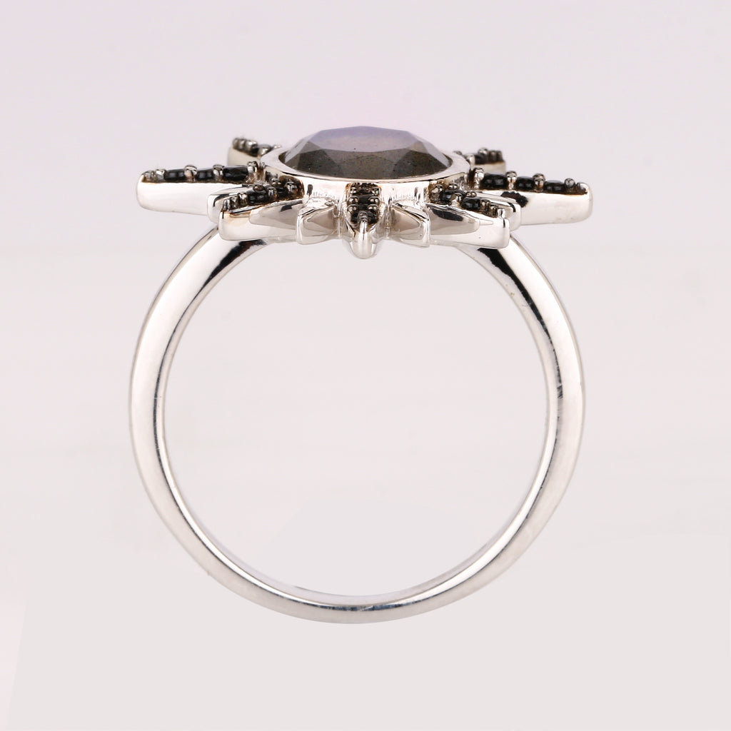 Labradorite Ring With Black Spinel 2.49 Carats Sterling Silver