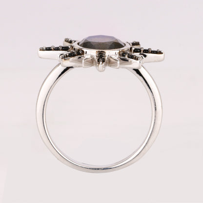 Labradorite Ring With Black Spinel 2.49 Carats Sterling Silver