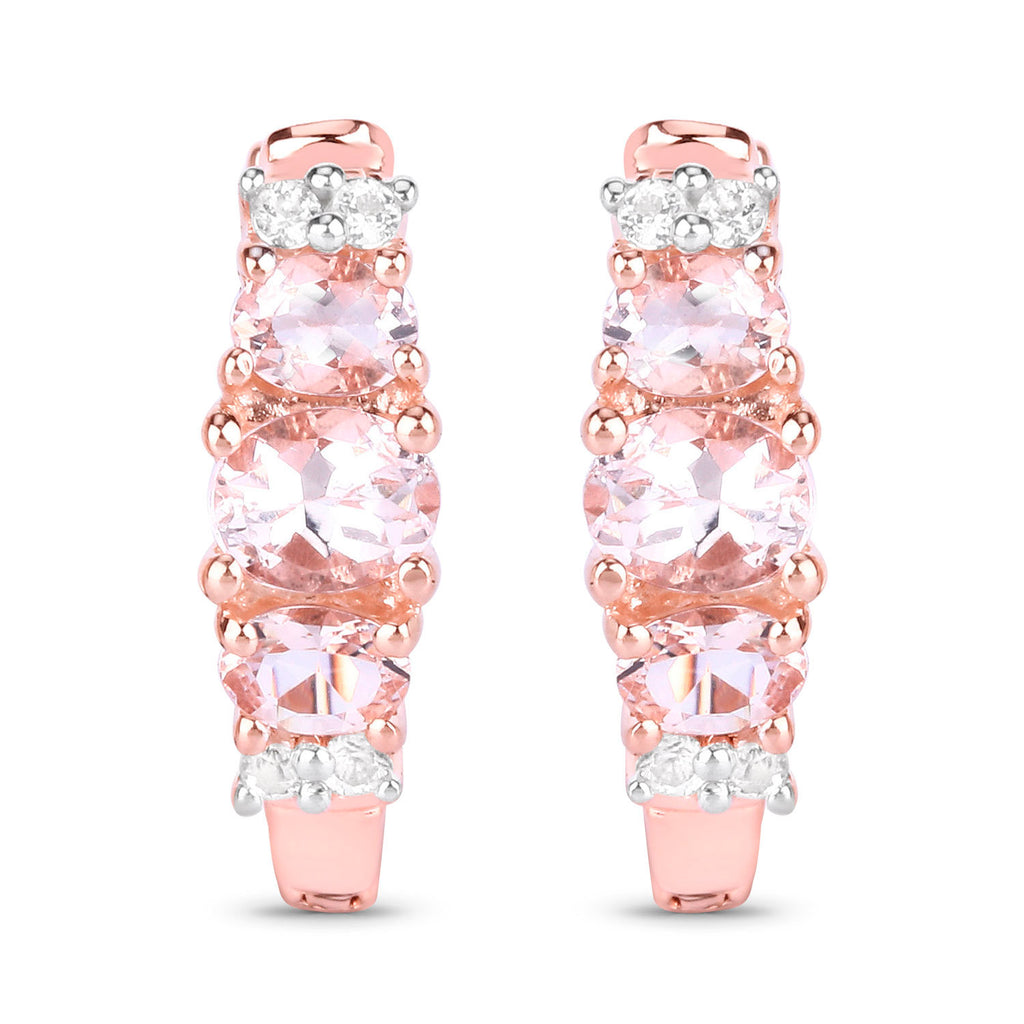 Morganite Earrings With White Topaz 1.26 Carats Gold Plated Silver