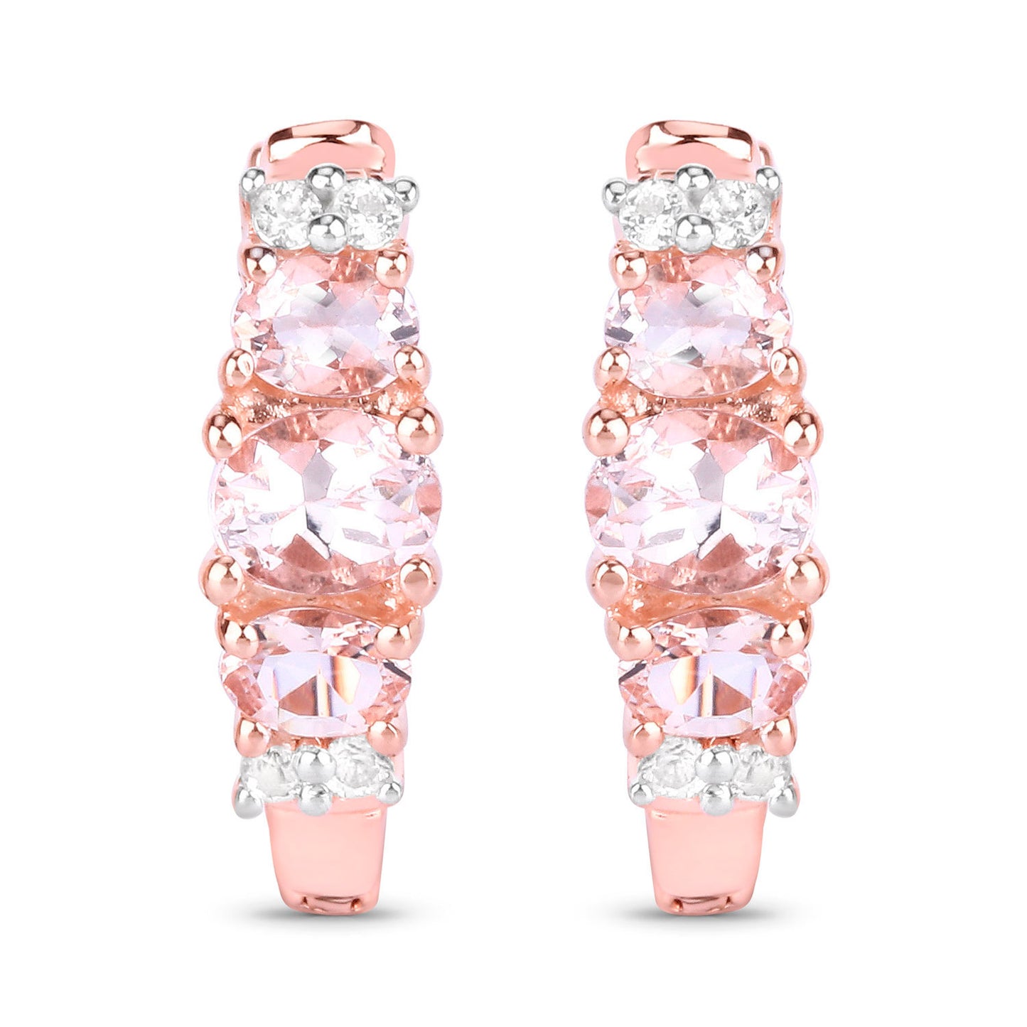 Morganite Earrings With White Topaz 1.26 Carats Gold Plated Silver