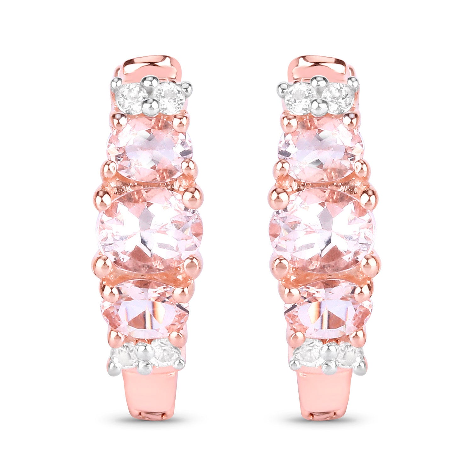 Morganite Earrings With White Topaz 1.26 Carats Gold Plated Silver