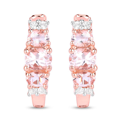 Morganite Earrings With White Topaz 1.26 Carats Gold Plated Silver
