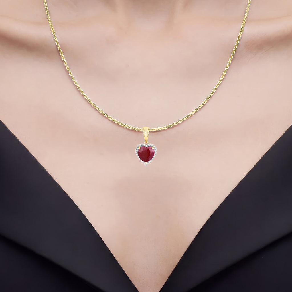 Ruby Heart Pendant With Diamonds 4.44 Carats 14K Yellow Gold