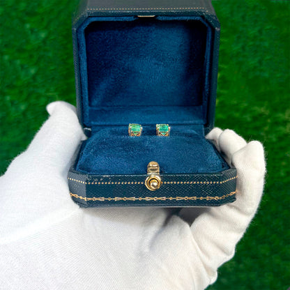 Natural Emerald Stud Earrings 2.74 Carats 14K Yellow Gold