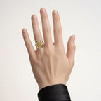 Citrine Flower Ring With Diamonds 8.79 Carats Gold Plated Silver