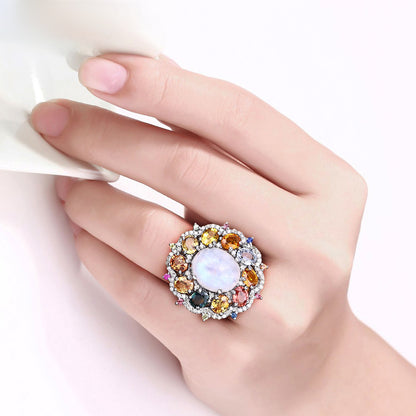Moonstone Ring With Multicolor Sapphire 9.98 Carats Sterling Silver