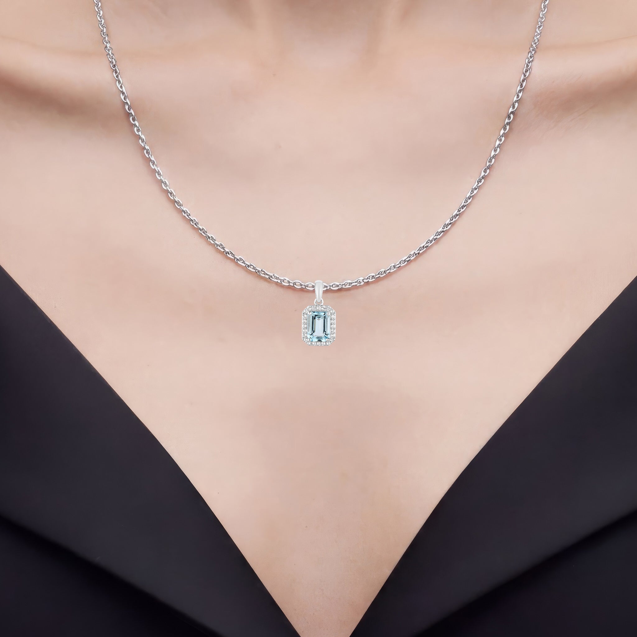 Aquamarine Pendant With White Topaz 1.52 Carats Sterling Silver