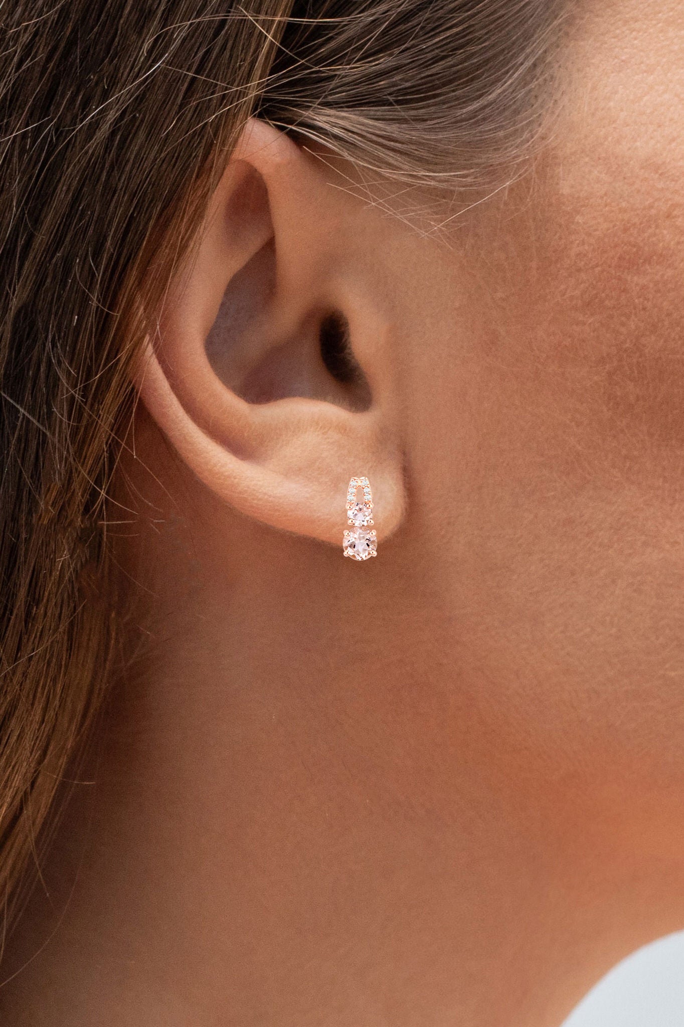 Morganite Earrings With Diamonds 0.62 Carats 14K Rose Gold