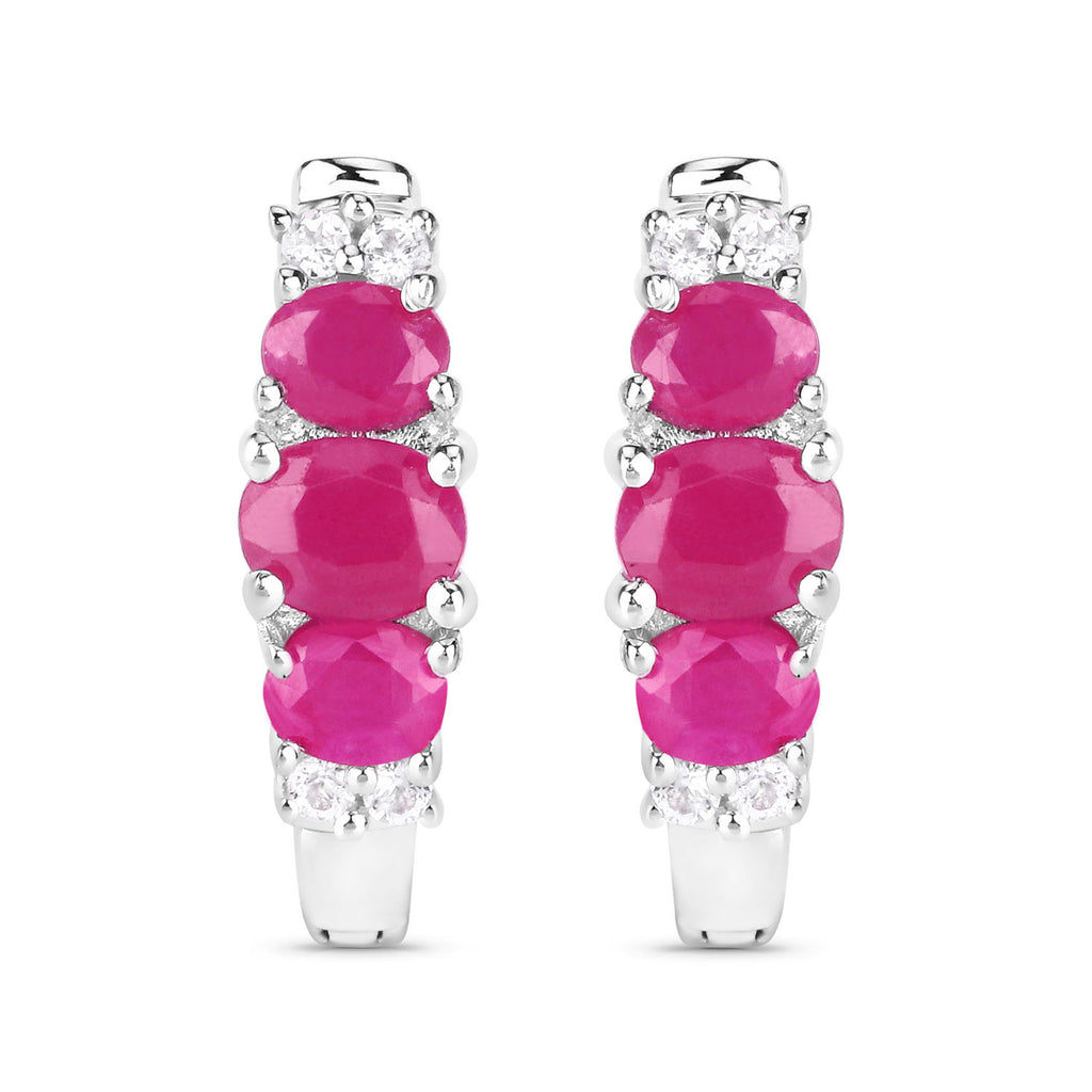 Natural Ruby Earrings With White Topaz 1.60 Carats Sterling Silver
