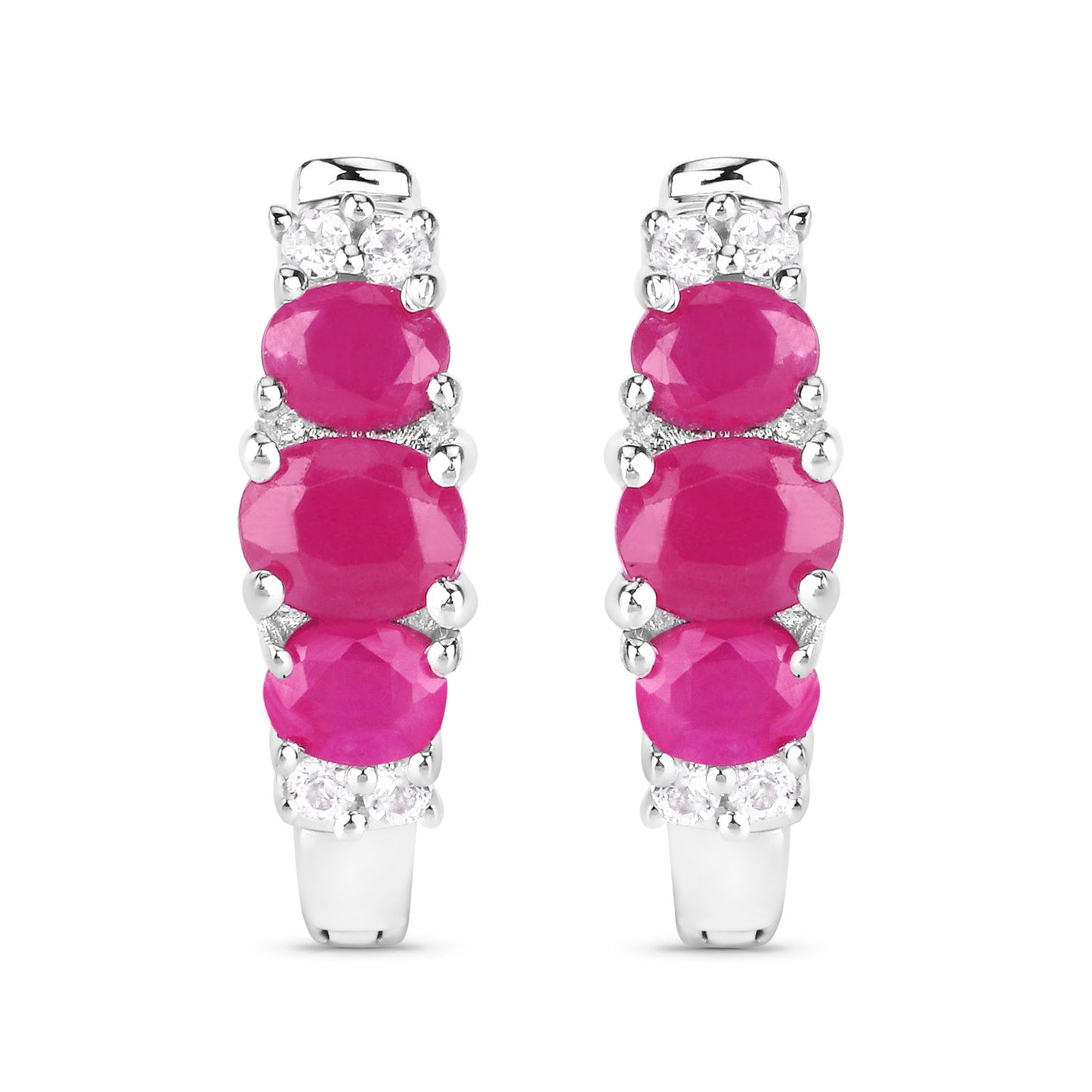 Natural Ruby Earrings With White Topaz 1.60 Carats Sterling Silver