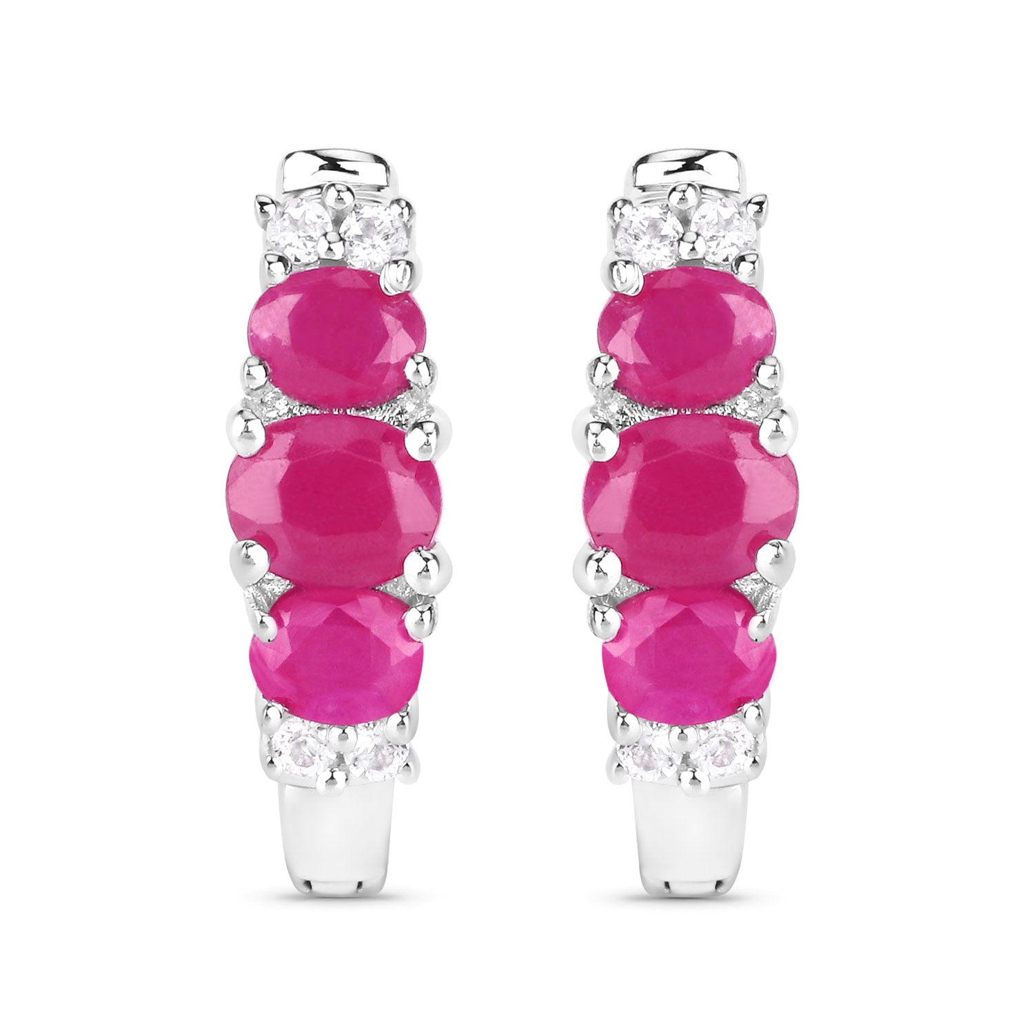Natural Ruby Earrings With White Topaz 1.60 Carats Sterling Silver