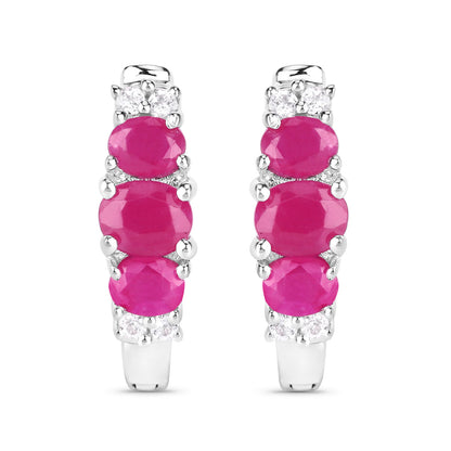 Natural Ruby Earrings With White Topaz 1.60 Carats Sterling Silver