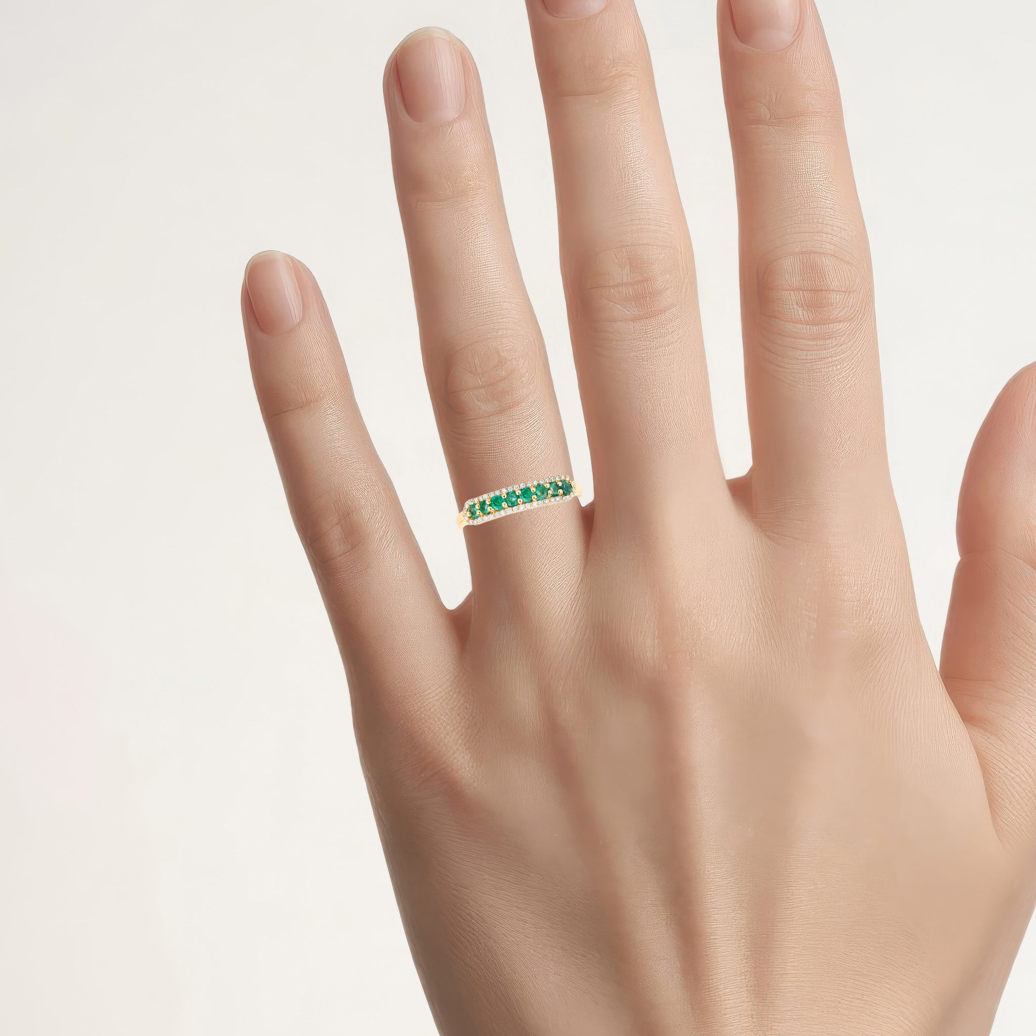 Zambian Emerald Ring With Diamonds 0.32 Carats 14K Yellow Gold