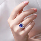 Blue Sapphire Ring With Diamonds 4.8 Carats 18K White Gold