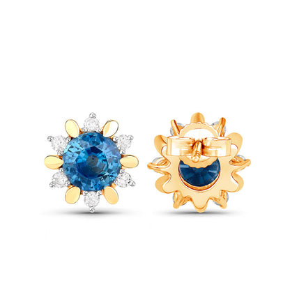 Natural Blue Sapphire Earrings With Diamonds 1.84 Carats 14K Yellow Gold