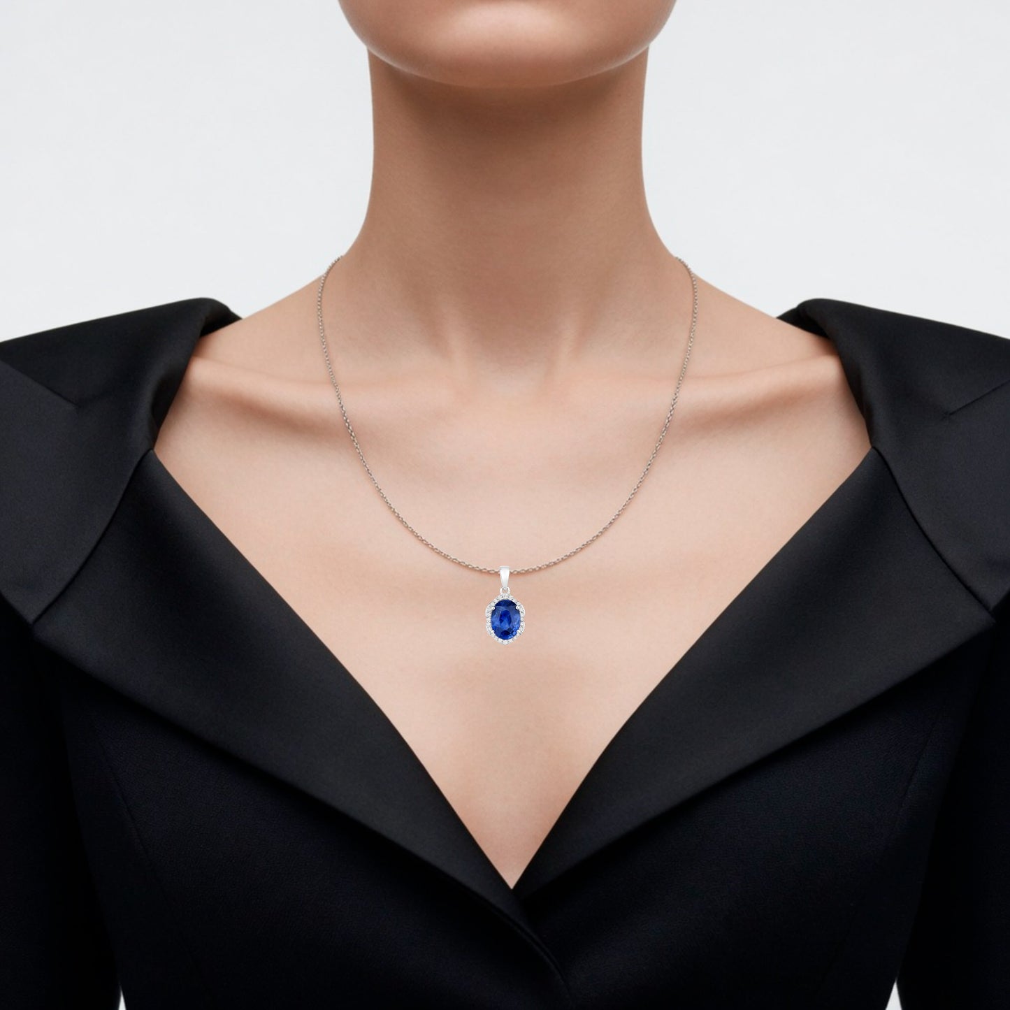 Blue Sapphire Pendant With Diamonds 2.84 Carats 18K White Gold