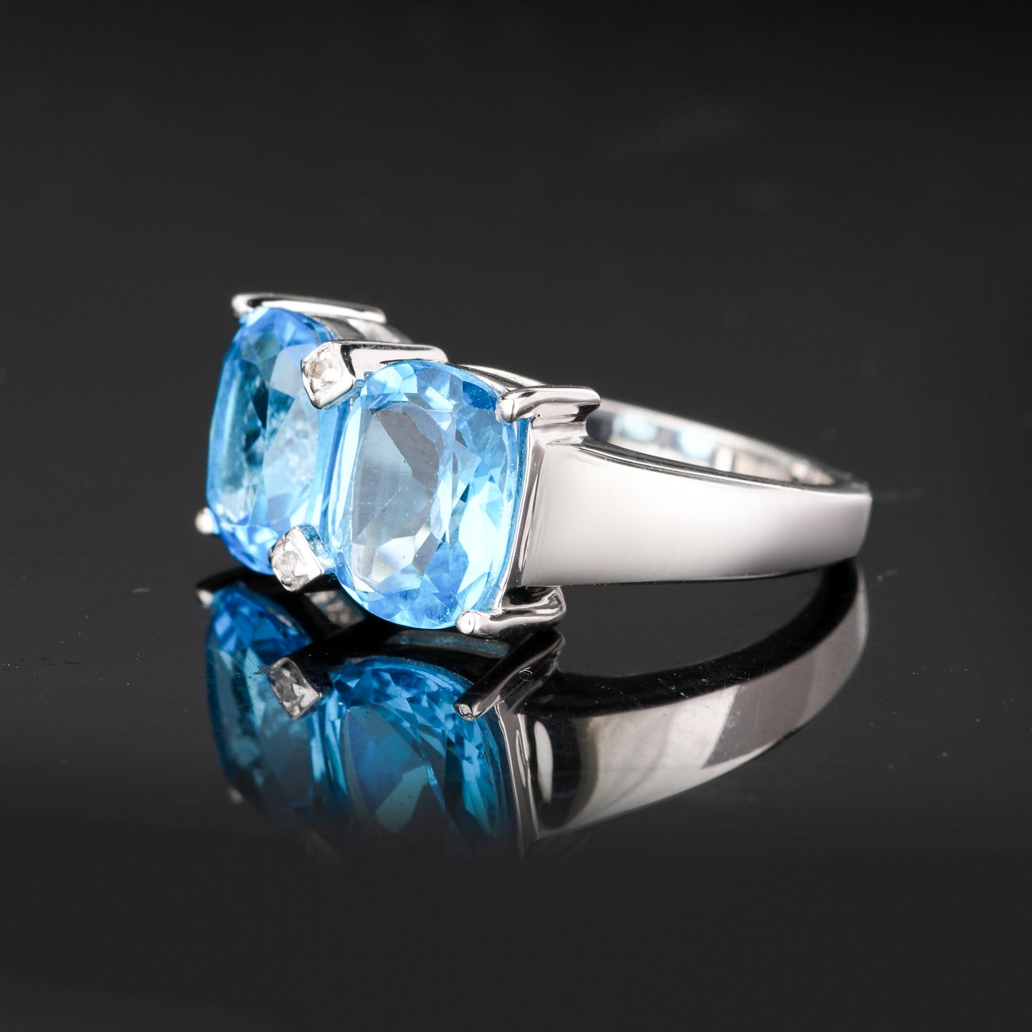 Blue Topaz Ring With White Topaz 7.01 Carats Sterling Silver
