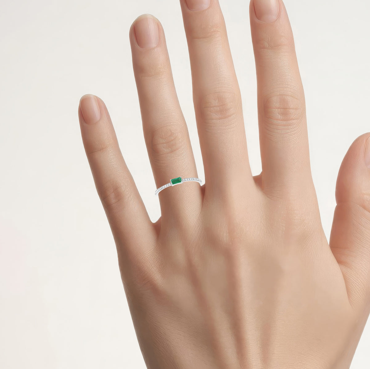 Zambian Emerald Ring With Diamonds 0.14 Carats 14K White Gold