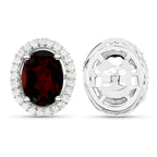 Garnet Stud Earrings With Diamonds 2.74 Carats Sterling Silver