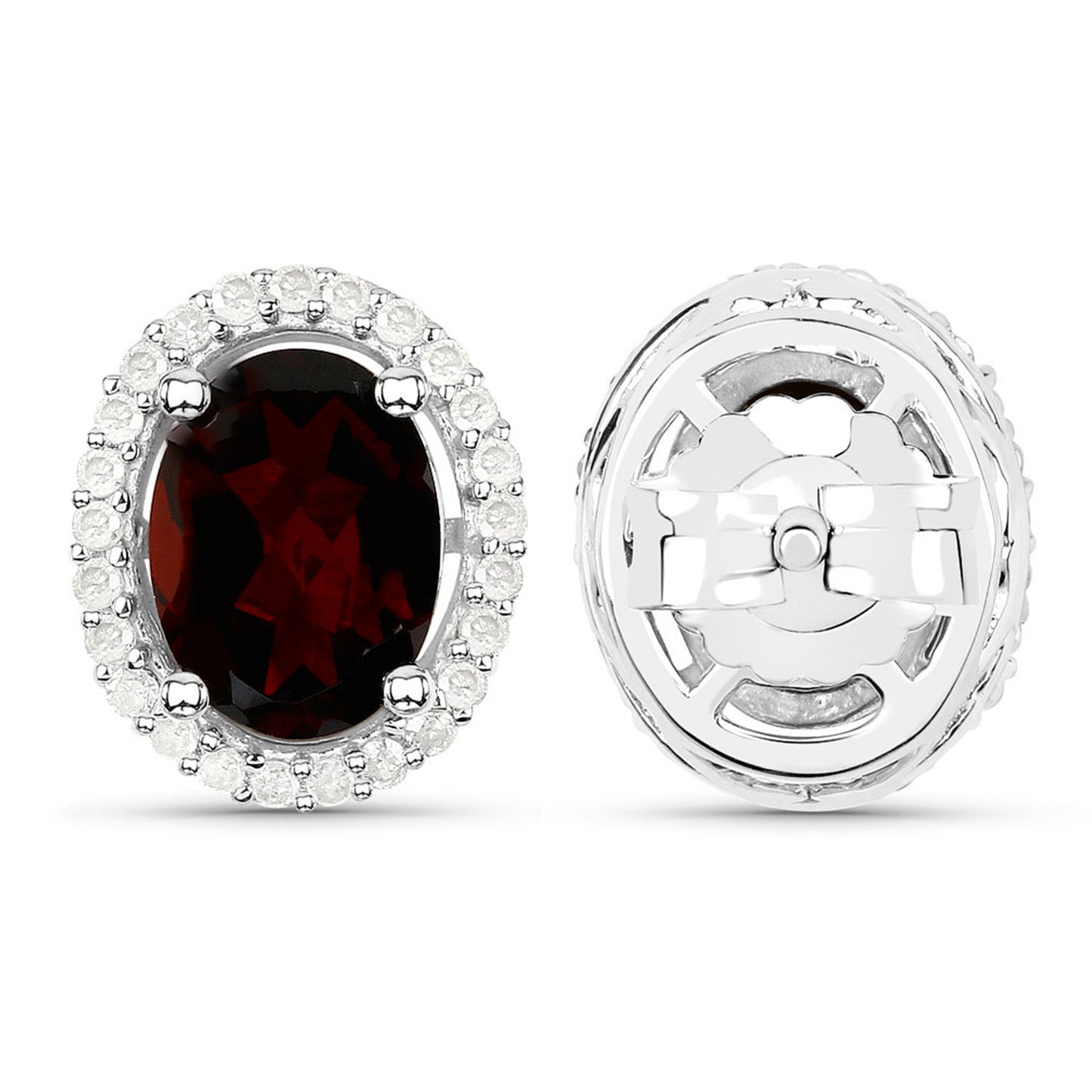 Garnet Stud Earrings With Diamonds 2.74 Carats Sterling Silver