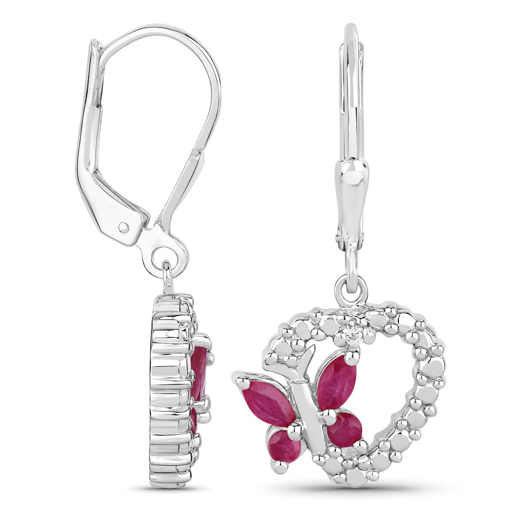 Ruby Butterfly Earrings With White Sapphire 0.52 Carats Sterling Silver