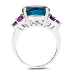 London Blue Topaz Cocktail Ring Amethyst Setting 6.65 Carats