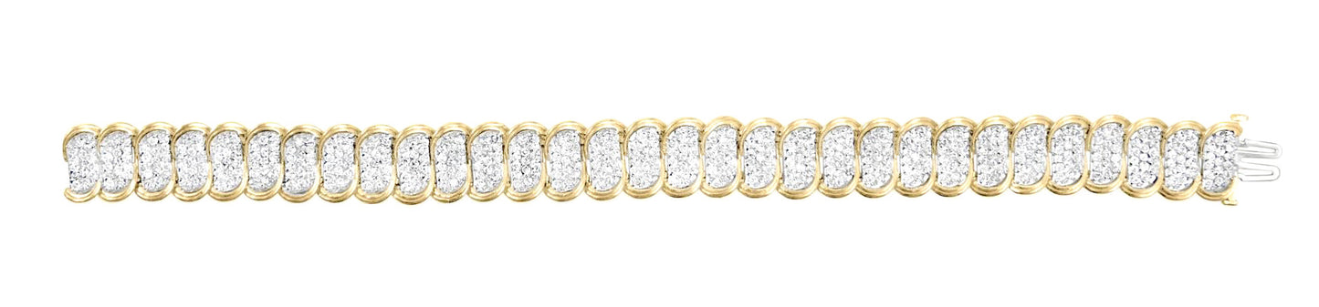 Wide Diamond Link Bracelet Round Brilliant Cut 5 Carats 10K Yellow Gold