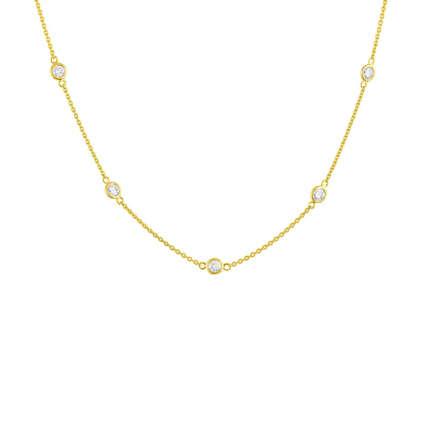 Diamond Station Necklace 1.10 Carats 14K Yellow Gold