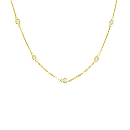 Diamond Station Necklace 1.10 Carats 14K Yellow Gold