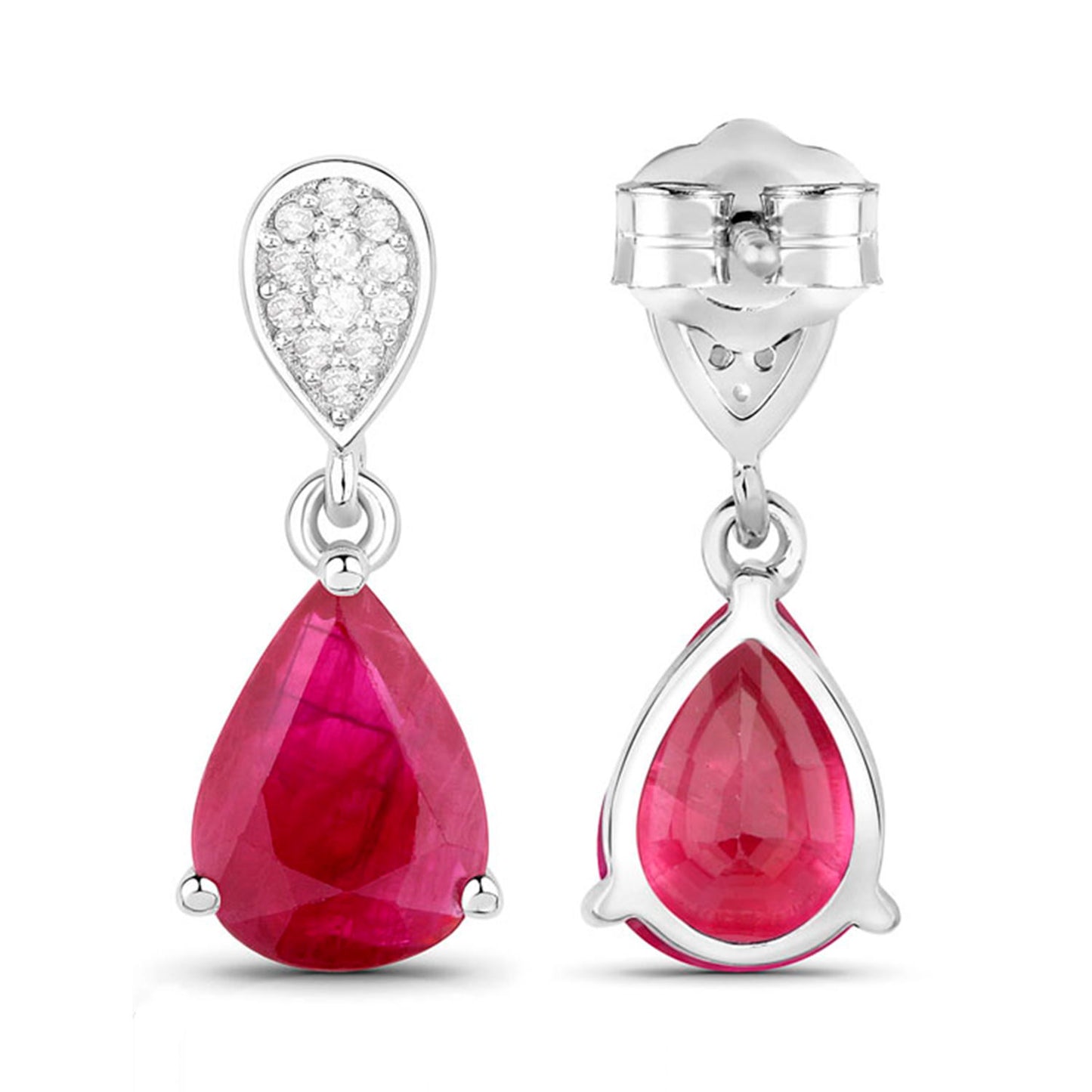 Ruby Teardrop Earrings Diamonds 2.4 Carats 14K White Gold