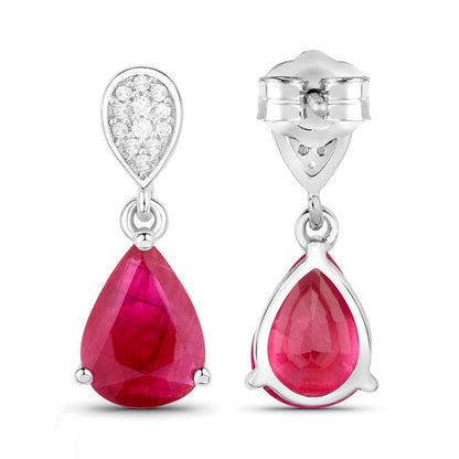 Ruby Teardrop Earrings Diamonds 2.4 Carats 14K White Gold