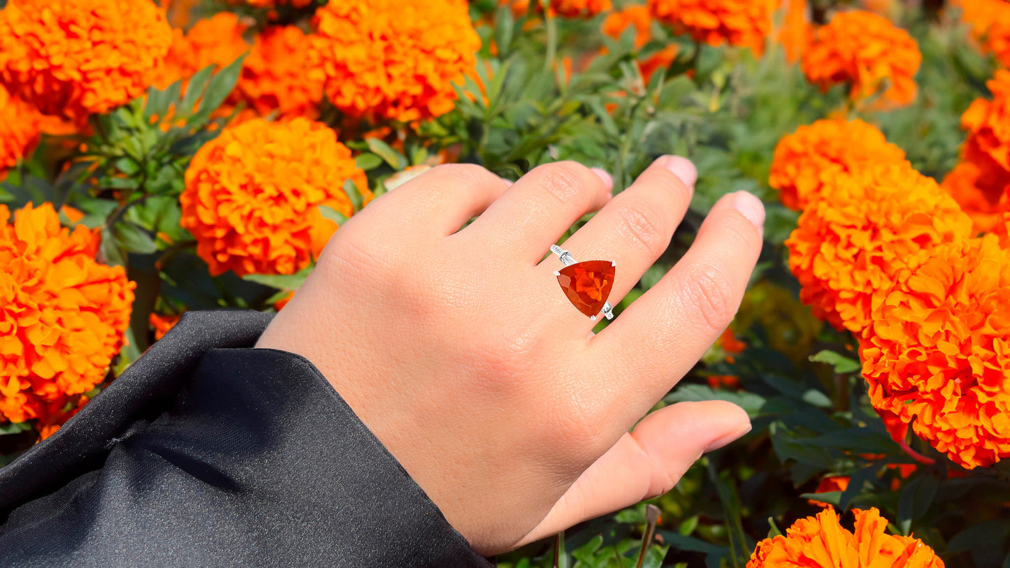 Fire Opal Ring With Diamonds 2.71 Carats 14K White Gold