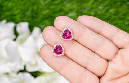 Pink Topaz Heart Earrings White Topaz 5.02 Carats 18K Yellow Gold Plated Silver