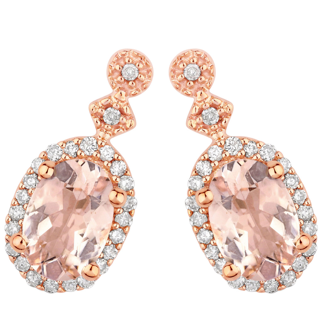 Morganite Earrings With Diamonds 0.82 Carats 10K Rose Gold