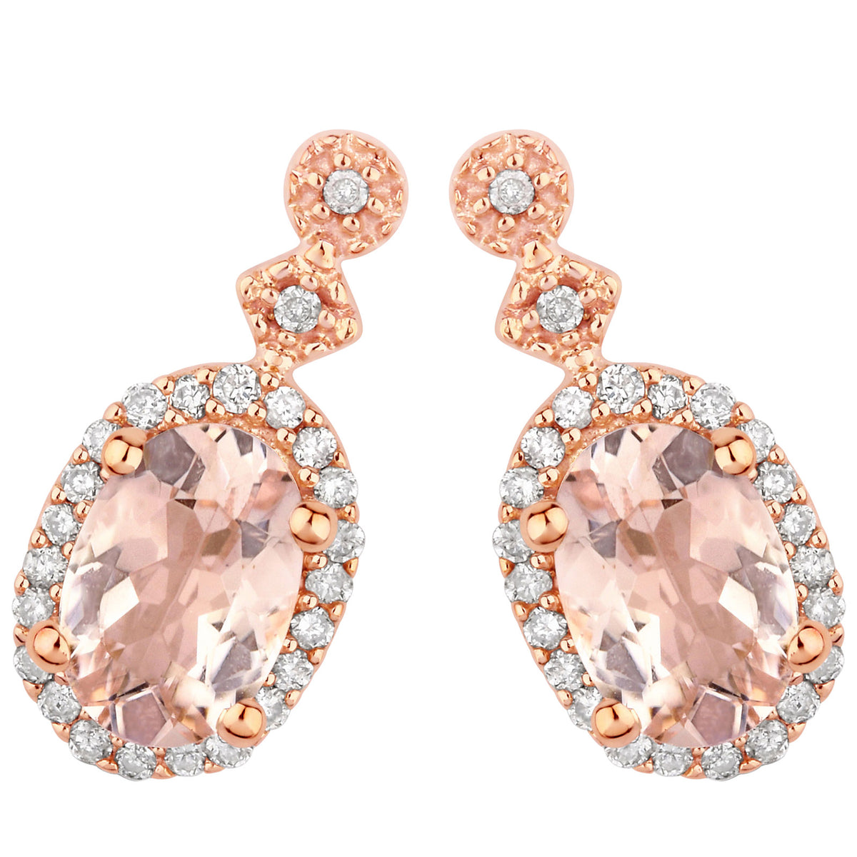 Morganite Earrings With Diamonds 0.82 Carats 10K Rose Gold