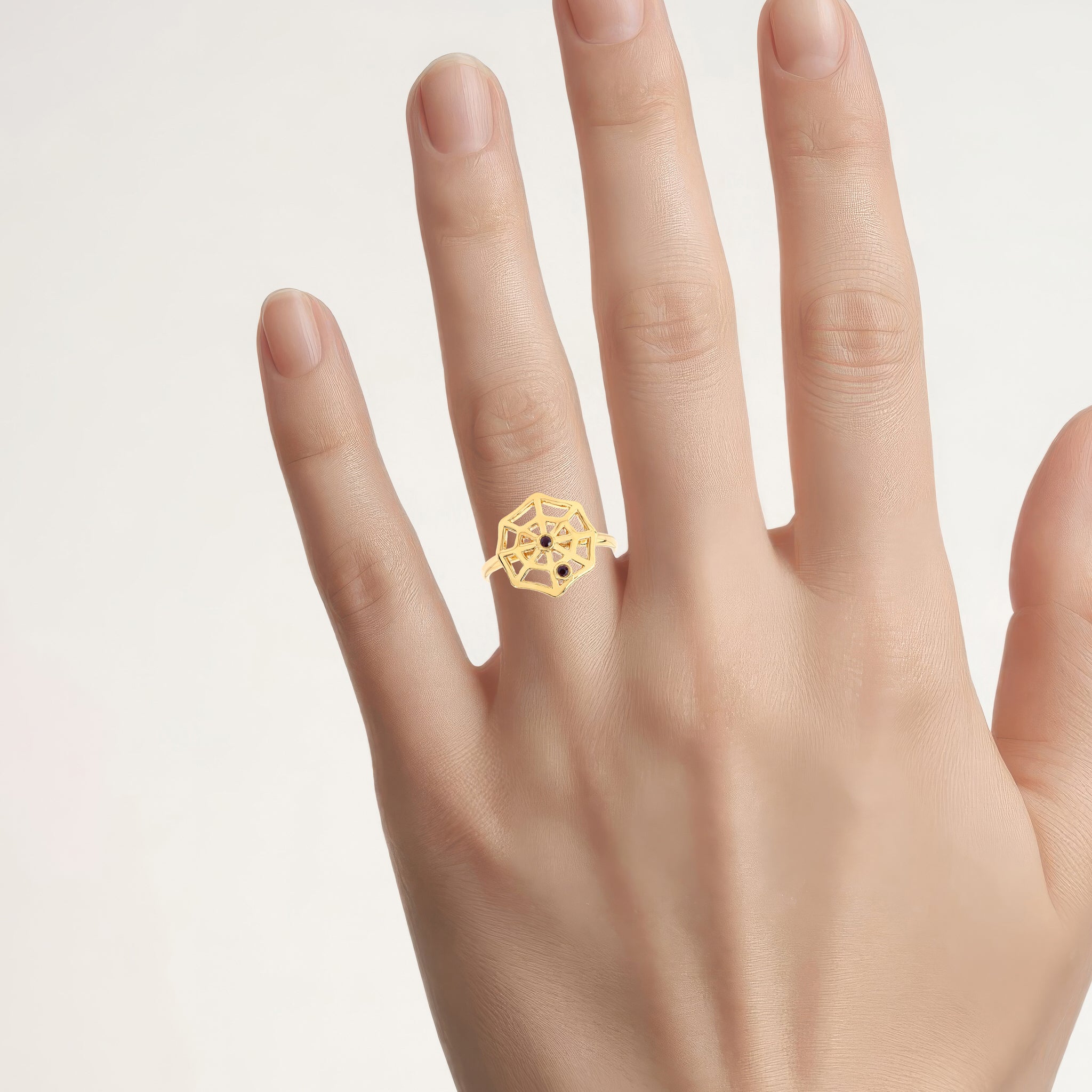 Garnet Spider Web Ring 0.02 Carats Gold Plated Silver