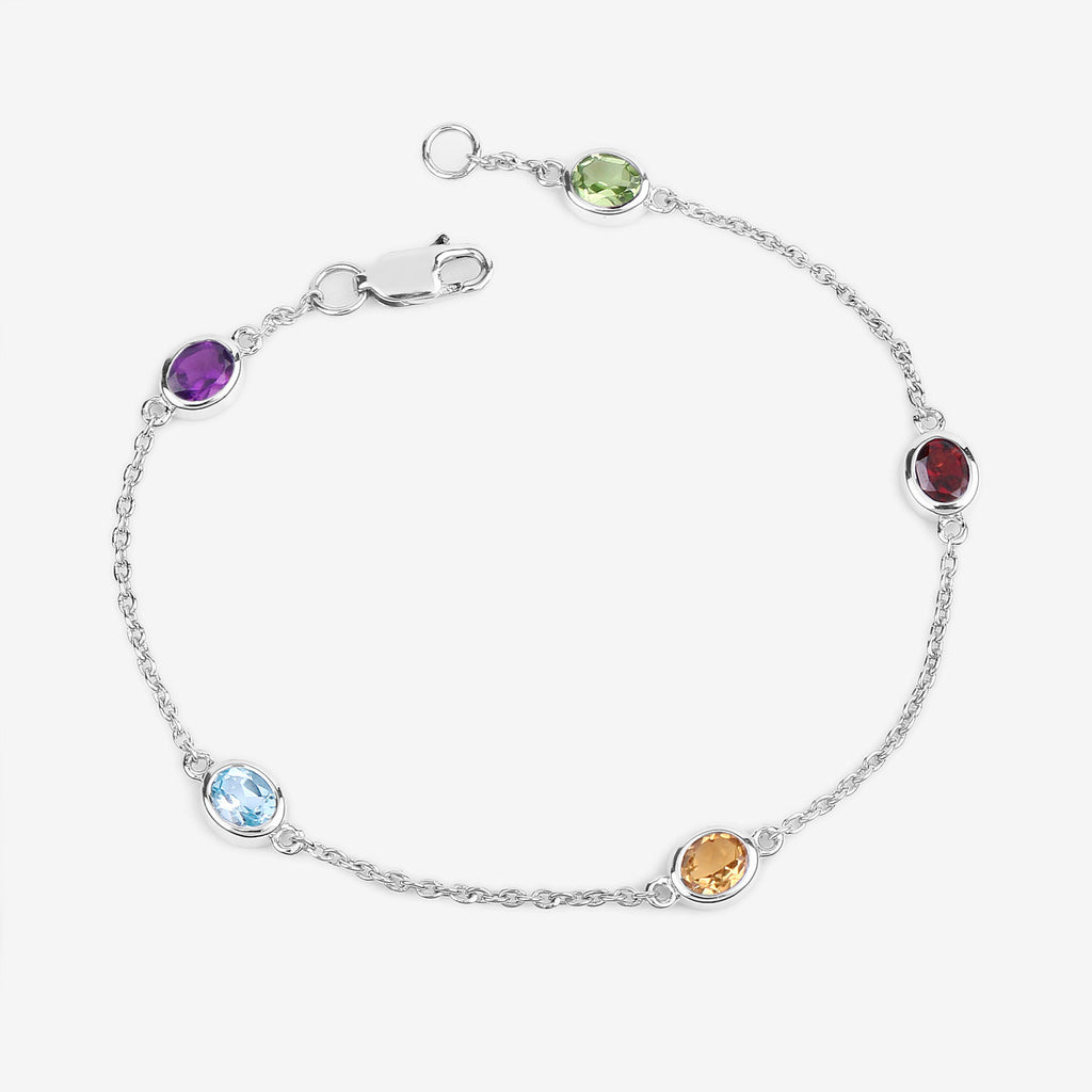 Natural Mixed Gemstones Bracelet 1.76 Carats Sterling Silver