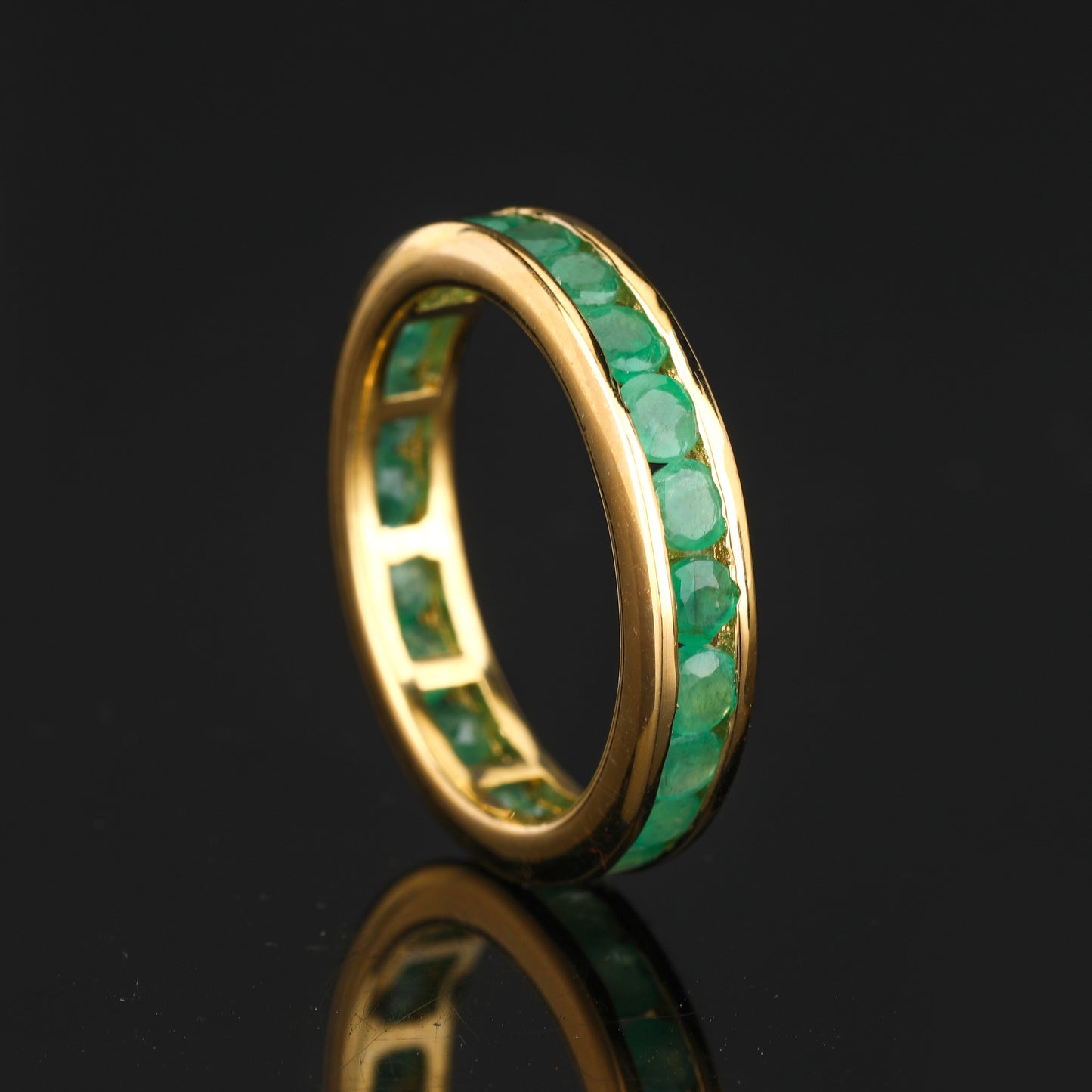 Natural Sakota Emerald Eternity Band Ring 2.2 Carats Gold Plated Silver