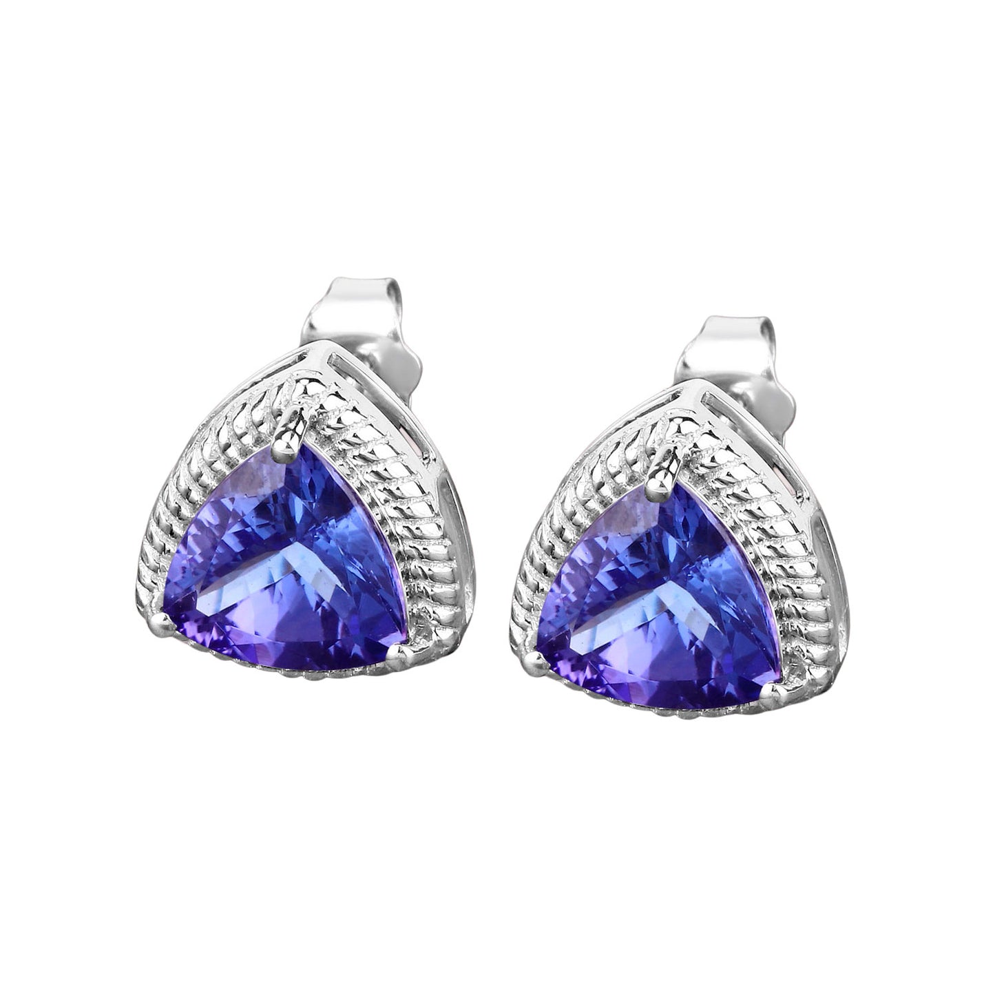 Natural Tanzanite Stud Earrings 4.22 Carats 14K White Gold