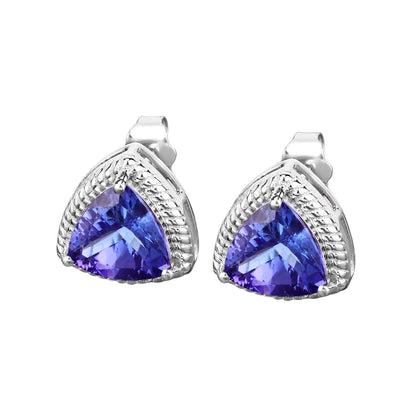 Natural Tanzanite Stud Earrings 4.22 Carats 14K White Gold