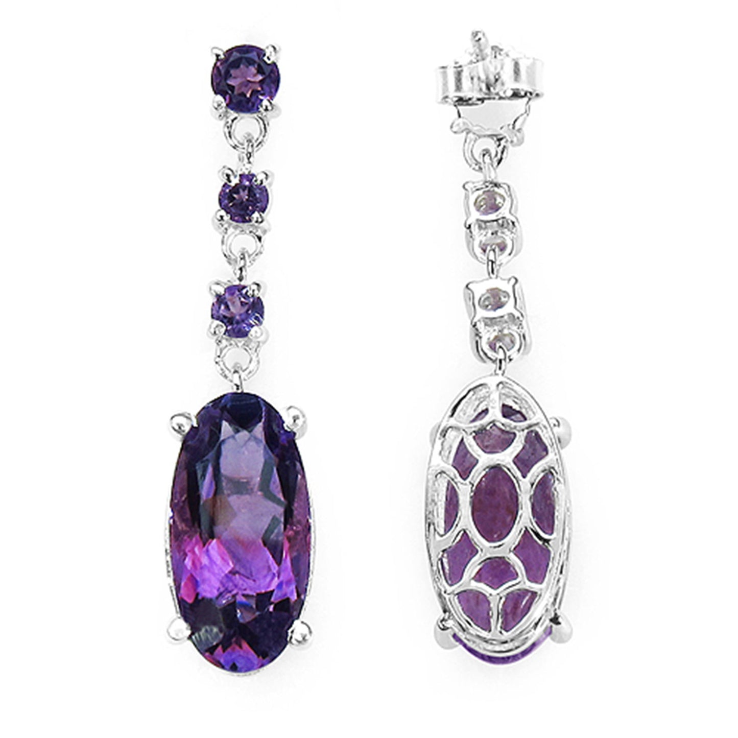 Amethyst Drop Earrings 9.84 Carats Sterling Silver