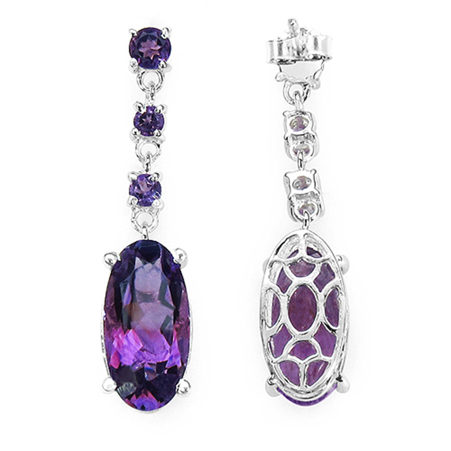 Amethyst Drop Earrings 9.84 Carats Sterling Silver
