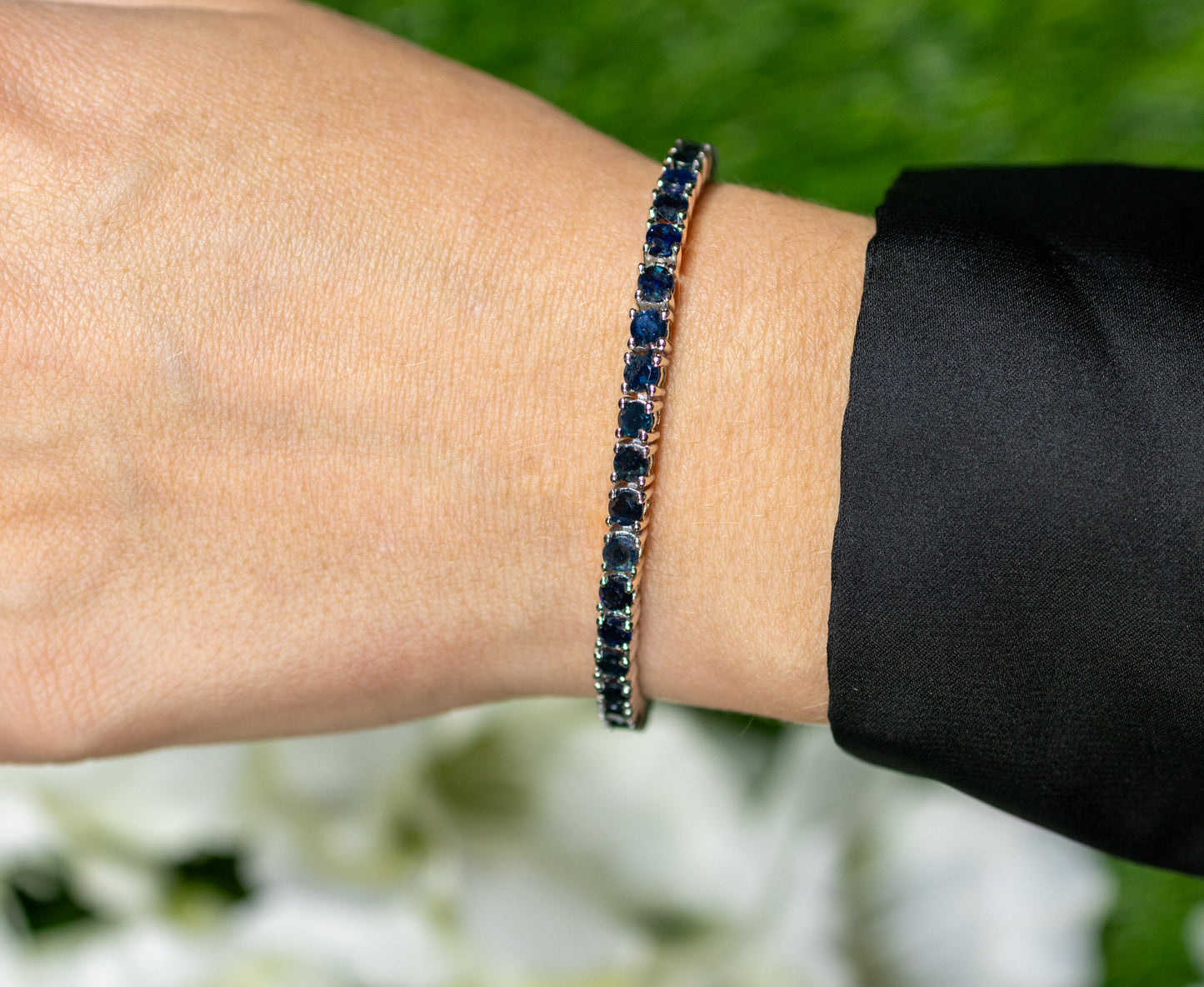 Natural Blue Sapphire Tennis Bracelet 8.34 Carats Sterling Silver