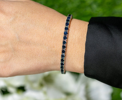 Natural Blue Sapphire Tennis Bracelet 8.34 Carats Sterling Silver