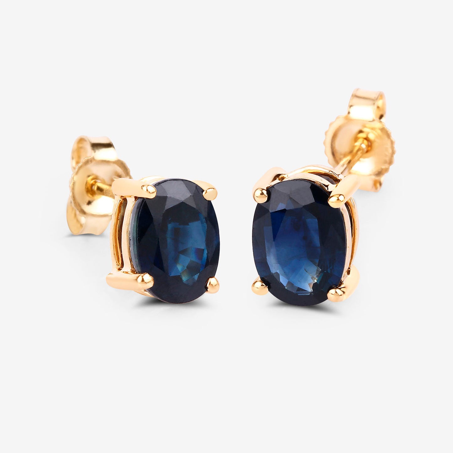 Blue Sapphire Stud Earrings 1.88 Carats 10K Yellow Gold